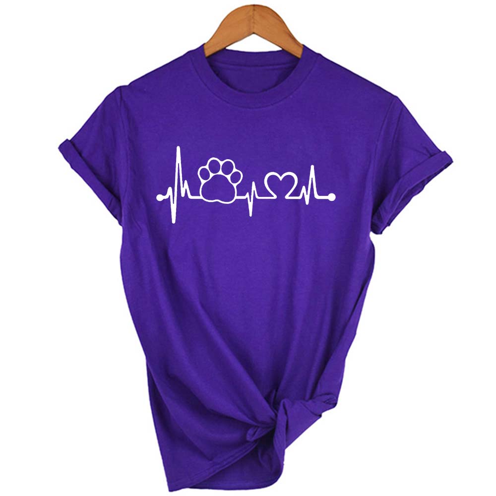 Heartbeat Lifeline Women Tshirt Dog Printed O Neck Short T Shirts Pink Black Top