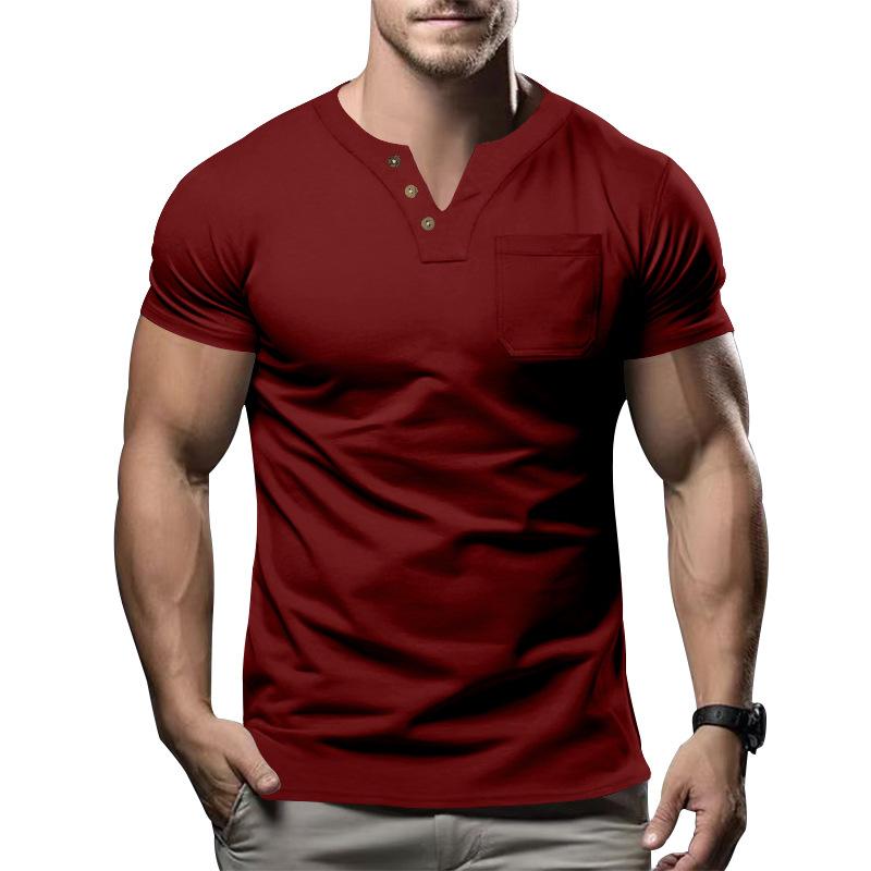 Summer Fashion Men's Casual T-shirt V-neck Fashion Slim Fit Men's Short Sleeved Top