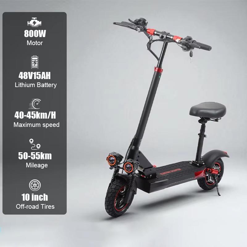 New Electric Scooter J-01 800W Motor 48V15AH Battery With Seat E-Scooter Adult 10" Tire City Commuter All-Terrain Fold Scooters