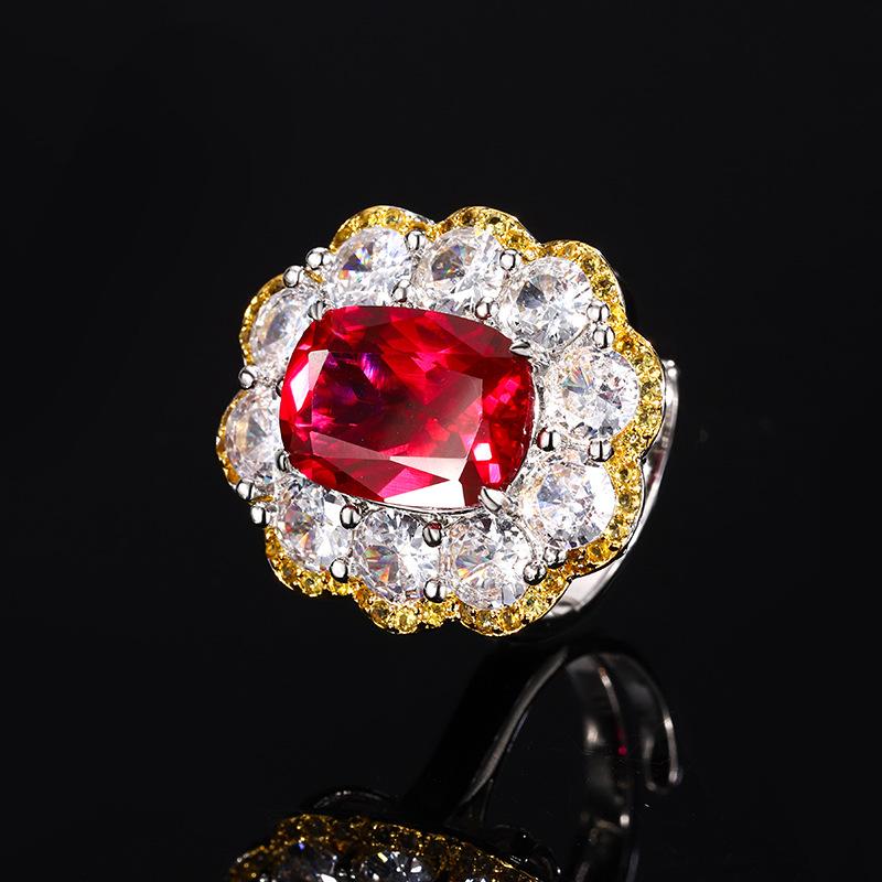 Jewelry Copper Bottom Gold-Plated Simulation Red Corundum High-End Retro Suit Women 10 * 14-8 * 10