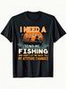 Funny Fishing T-Shirt with I Need a Break Boat Scene Pattern- Black Base Shirt with Orange Fishing Font, Non-Stretchy