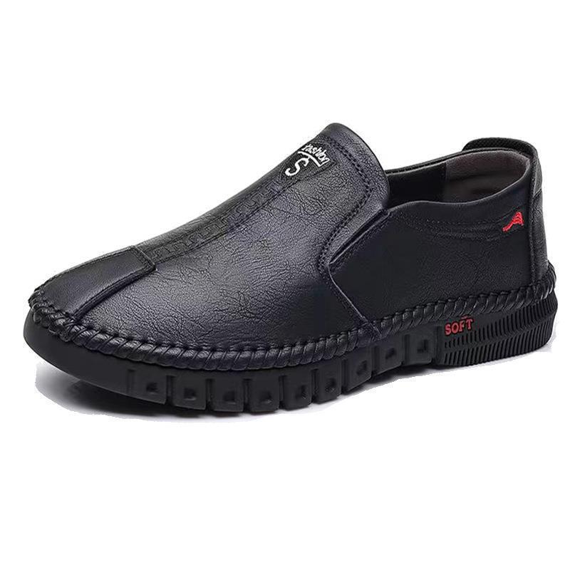 2025 New Men Leather Shoes Soft Sole Casual Shoes Comfortable Business Flats Man Lightweight Work Shoes Slip-on Driving Shoe