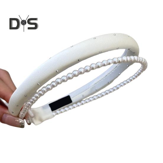 Повязка на голову с имитацией жемчуга, легкая двухслойная повязка на голову, обруч для волос во французском стиле, мягкий на ощупь, универсальный аксессуар для одежды