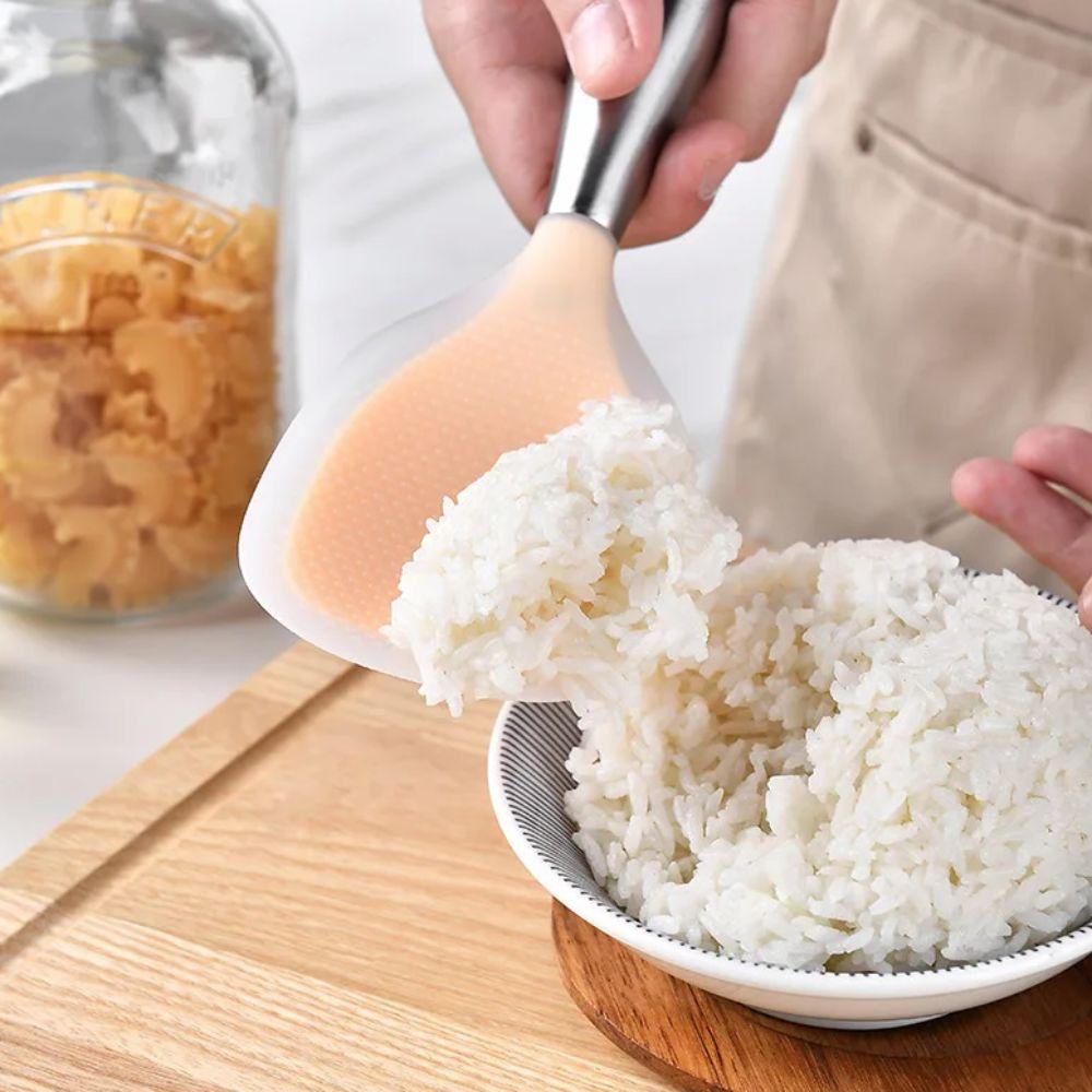 Stainless Steel Handle Silicone Rice Spoon Non-stick Serving Spoons Rice Paddle  Rice Cooker