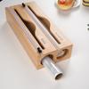 1pc 2-in-1 Bamboo Wrap Dispenser with Cutter and Labels, Cut Plastic Wrap,tin FoilMulti-Compartment Kitchen Organizer for Wraps, Slices, and Wraps