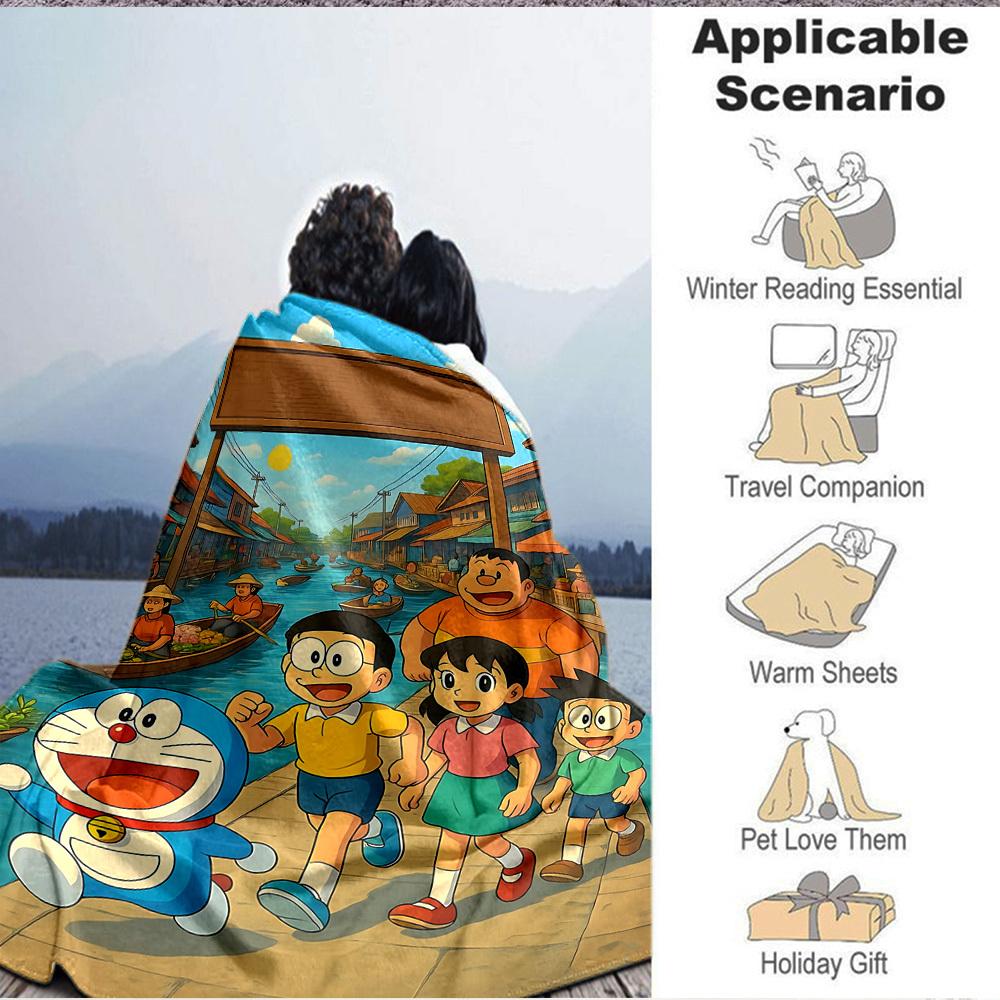 1pc Doraemon, Nobita Blanket Soft All Season Throw with Vibrant Design, Perfect for Home, Travel, and Gifts, Ideal for Naps and Camping