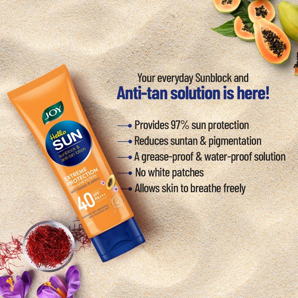 JOY Солнцезащитный крем Hello Sun Extreme Protection SPF 40 для всех типов кожи 60 мл | Легкий водостойкий солнцезащитный крем без белых следов