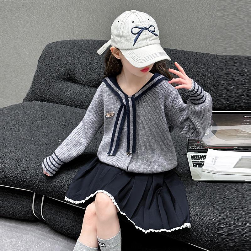 Girls' Korean Style Spring Chic Cardigan & Skirt Set 2025