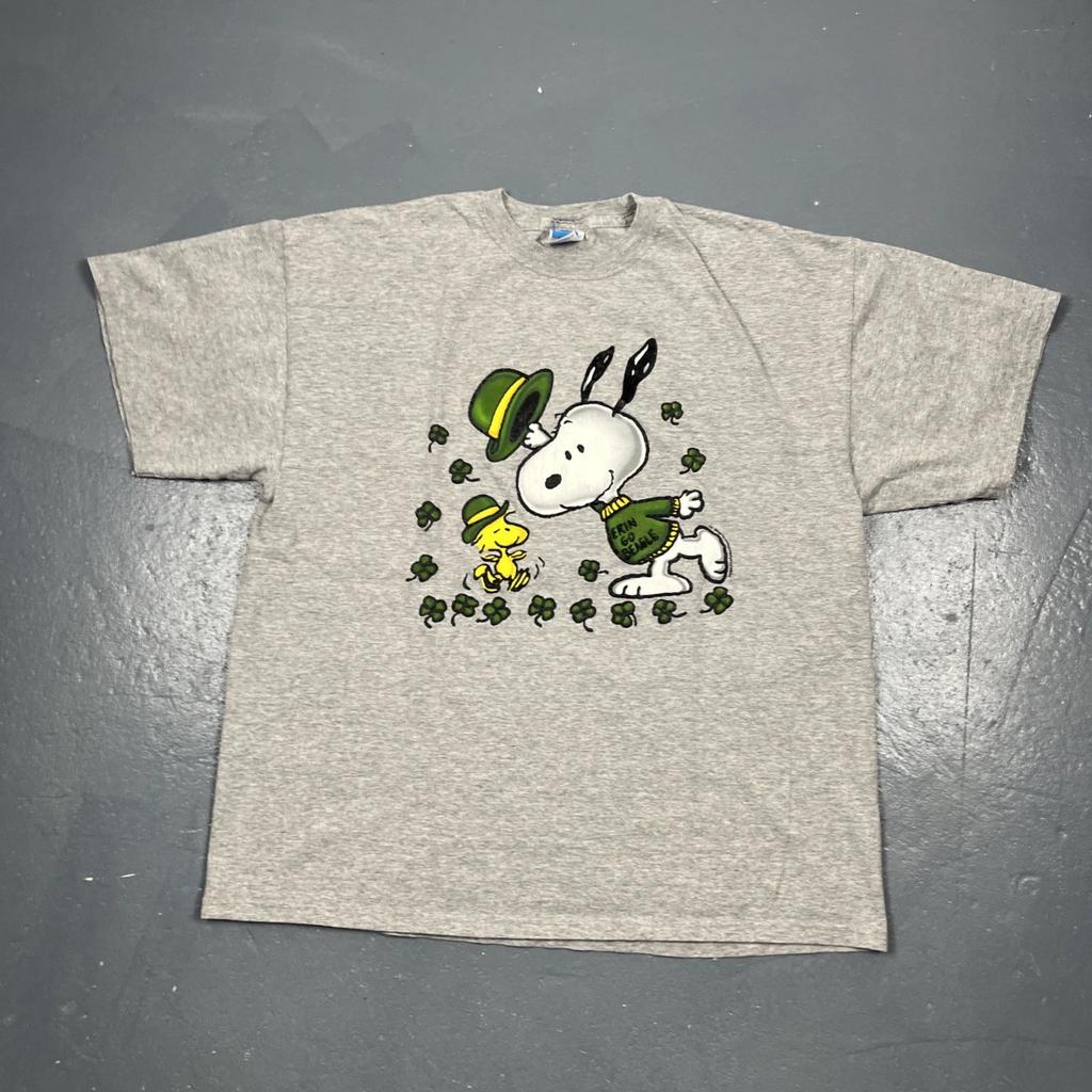 Vintage Y2K Snoopy And Woodstock St. Patrick’s Tshirt Grey XL Shamrock Irish VTG