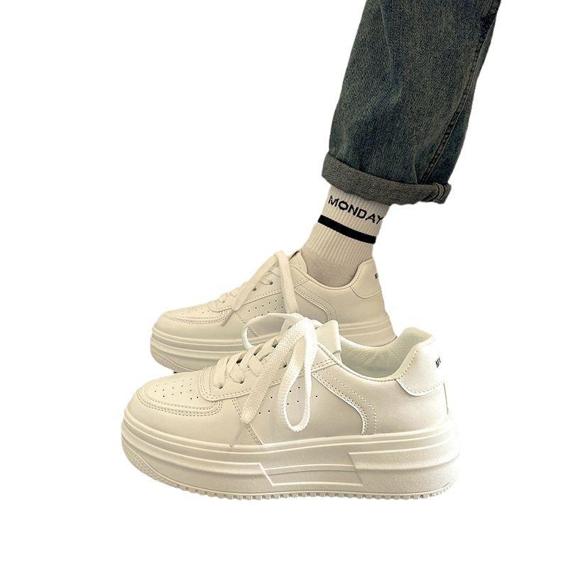 Платформенные белые женские туфли 2025 новая осень дышащие женские спортивные и повседневные туфли дети увеличивают высоту на 6 см кеды взрыв