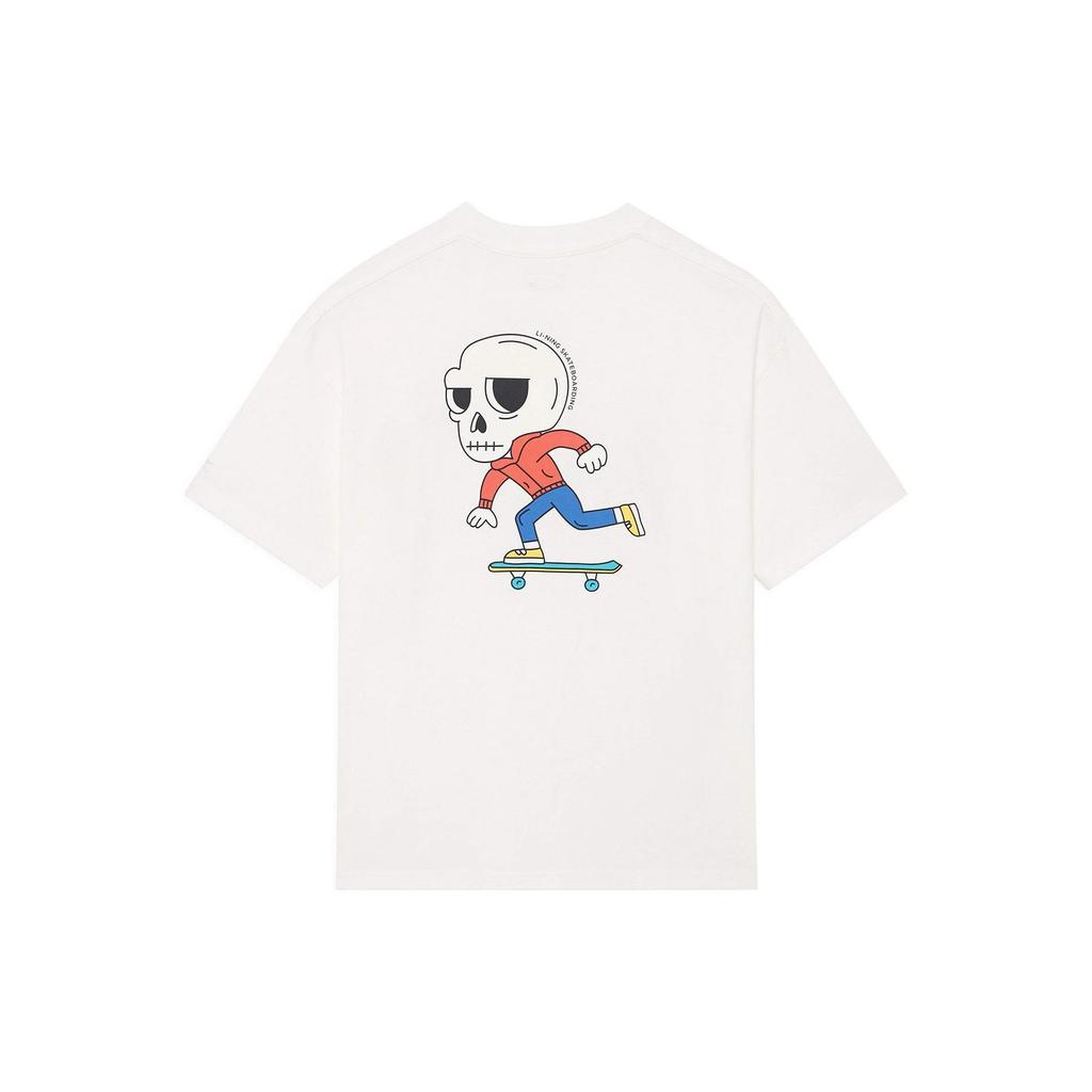 Li Ning X Pablo Ientile Collaboration Skateboard Series Cartoon Skull Print Loose Short Sleeve Футболка унисекс Топы Off-White AHSS863-2
