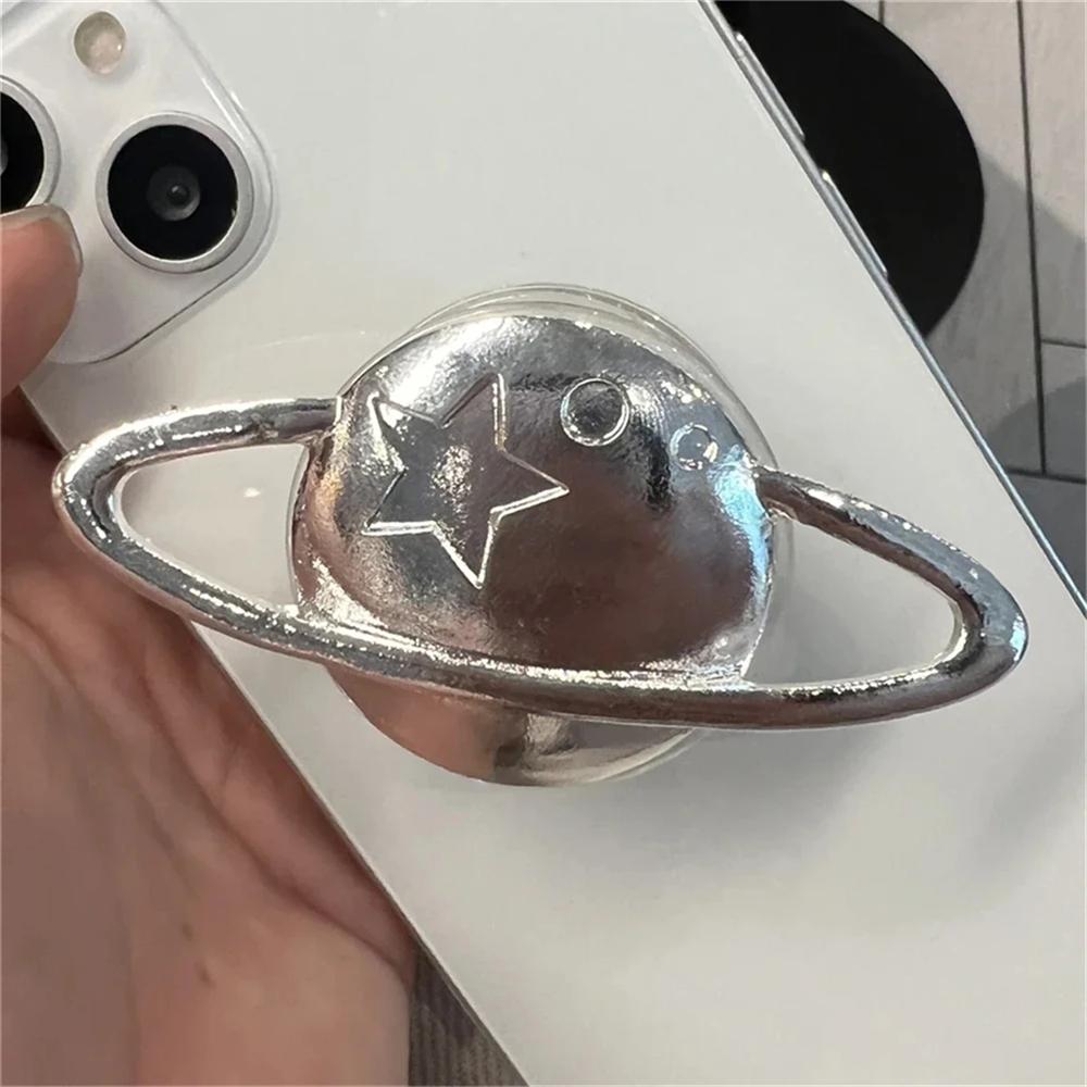 3D Silver Planet Love Heart Mirror Metal Bracket Phone Grip Tok Holder For iPhone Accessories Finger Ring Stand Gift