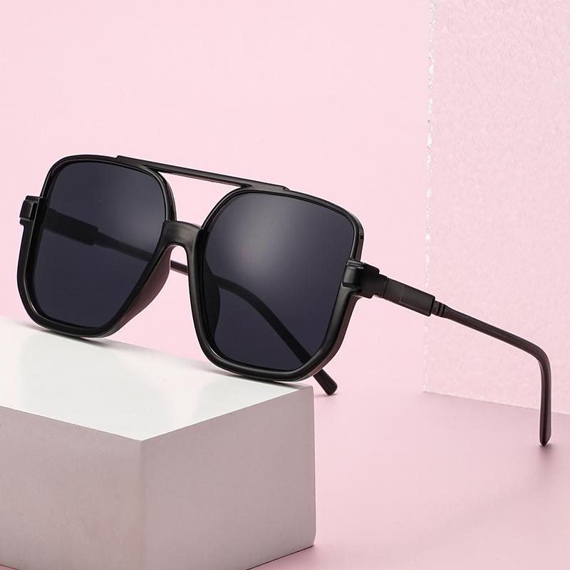 Double beam lower half frame sunglasses European and American square fashion sunglasses Internet celebrity street shot plain sunglasses women R