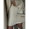 Women's Solid Color Crew Neck Sweater Plus Knit Pleated Skirt Suit