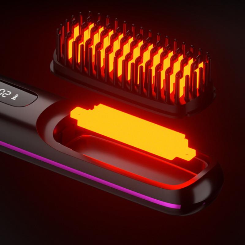 Convenient Cordless Hair Straightener Brush with LCD for Home or Travel Styling Anytime Anywhere