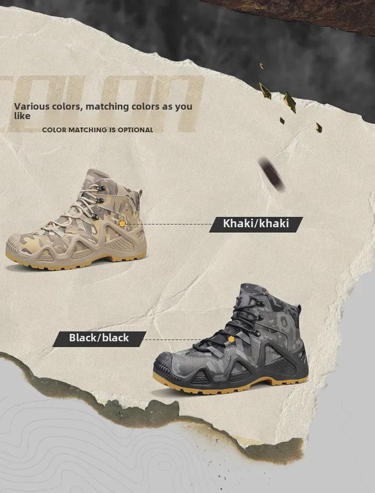 Men's Camouflage Oxford Waterproof Tactical Boots - Non-Slip, Large Size (45, 46) for Outdoor Rock Climbing & Hiking.