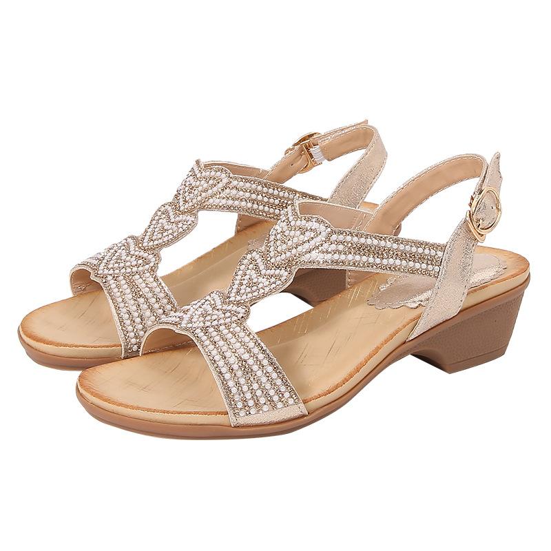 2024Ladiesshoes Bohemian новые модные босоножки со стразами на платформе и танкетке женские туфли