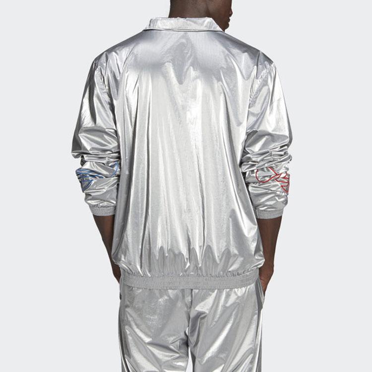 Adidas Блестящая спортивная куртка с вышитым логотипом Originals и воротником-стойкой, мужская верхняя одежда, серебристый GN4208