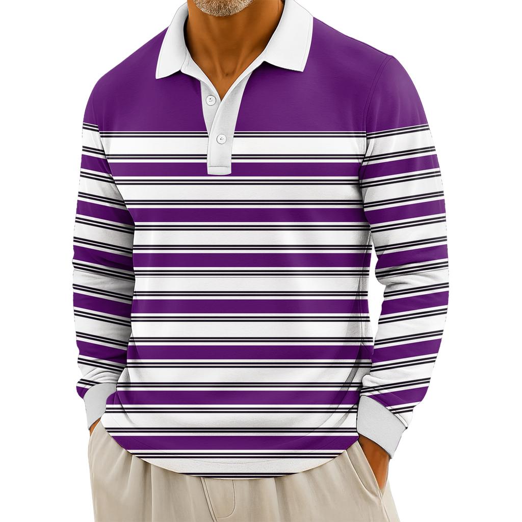 Мужские повседневные топы с длинными рукавами на пуговицах с полосатым принтом