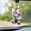 Cat Car Mirror Pendant Car Hanging Ornament Acrylic Rear View Mirror Car Interior Decoration Gift with Cartoon Chain