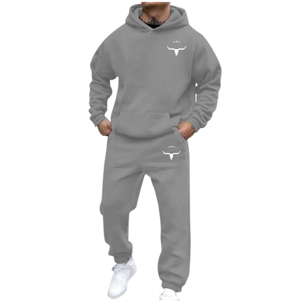 Men's Casual And Personalized Printed Long-sleeved Hooded Sweatshirt, Men's Sports Sweatshirt And Sweatpants Two-piece Set