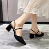 Остроносые туфли-лодочки на толстом каблуке, однотонные, модные, женские, новые, два способа носки, крутые шлепанцы, женские модные босоножки на высоком каблуке