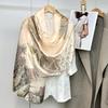 Champagne Golden Lotus Printed Silk Cheongsam Shawl Female Mother Mulberry Silk Scarf Mother's Day Gift