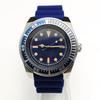 Parnsrpe 42MM Auto Men Watch Luminous NH35 Mechanical Steel Case Sapphire Rubber Strap Blue Grid Dial Samurai Diving Wrist Watch
