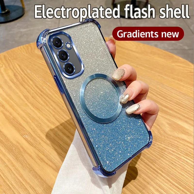 6D Plating Shockproof Magnetic Ring Glitter Phone Case For OPPO A40M A40 A60 4G A80 A3X A3 Pro 5G Realme 13 Pro Plus Soft Cover