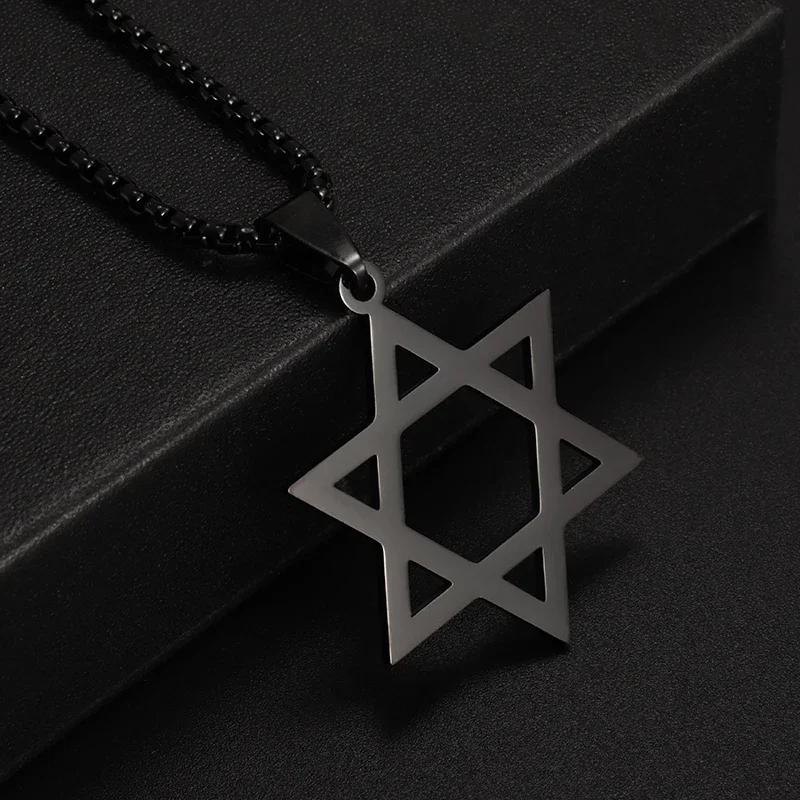 Stainless Steel Witchcraft Pentagram Necklace for Men Jewish Hebrew Four Letter Solomon Pendant Rune Amulet Jewelry