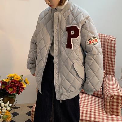 2025 Новая американская ретро пуховая куртка ромбовидной стежки, бейсбольная форма, свободная куртка, женская модель для осени и зимы