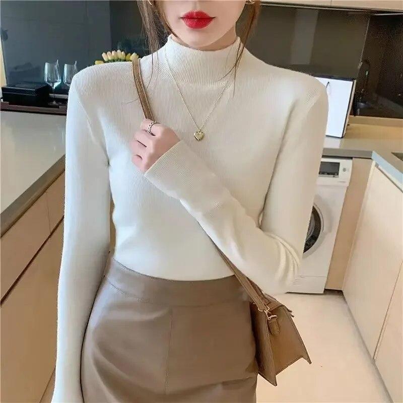 Sweaters Pullover Knitwear Women Autumn/Winter Solid Half High Collar Long Sleeve Versatile Sweater Pullover Female Top
