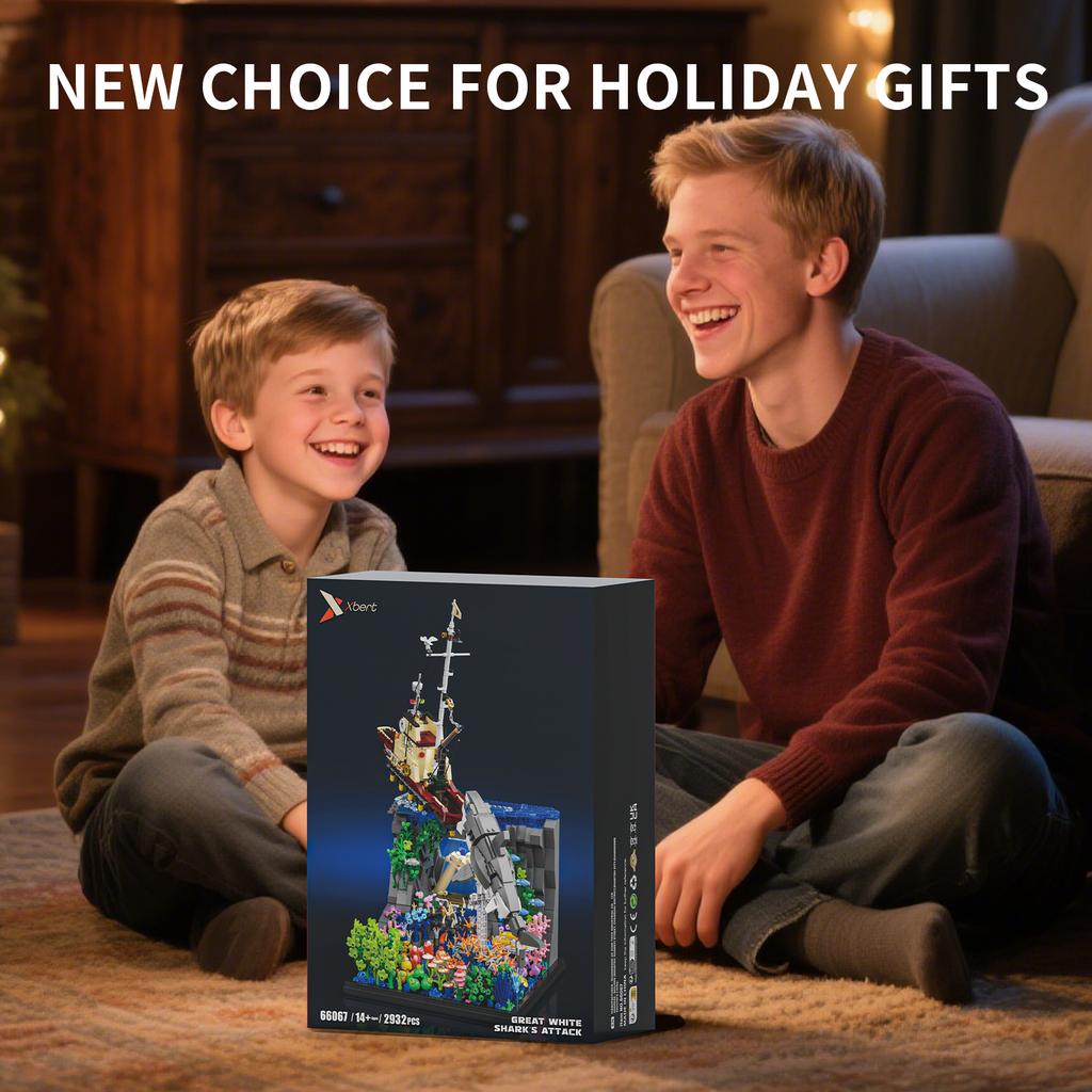 2932 шт. Конструктор «Рыболовное судно Большая белая акула», модель океанской сцены, кирпичики, настольные украшения, детская развивающая игрушка «Сделай сам», подарки