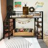 Bunk Bed Youth with Safety Stairs Several Shelves Built-in Wardrobe Adult Strong Load Bearing Metal Frame Loft Home Furniture Double Layer