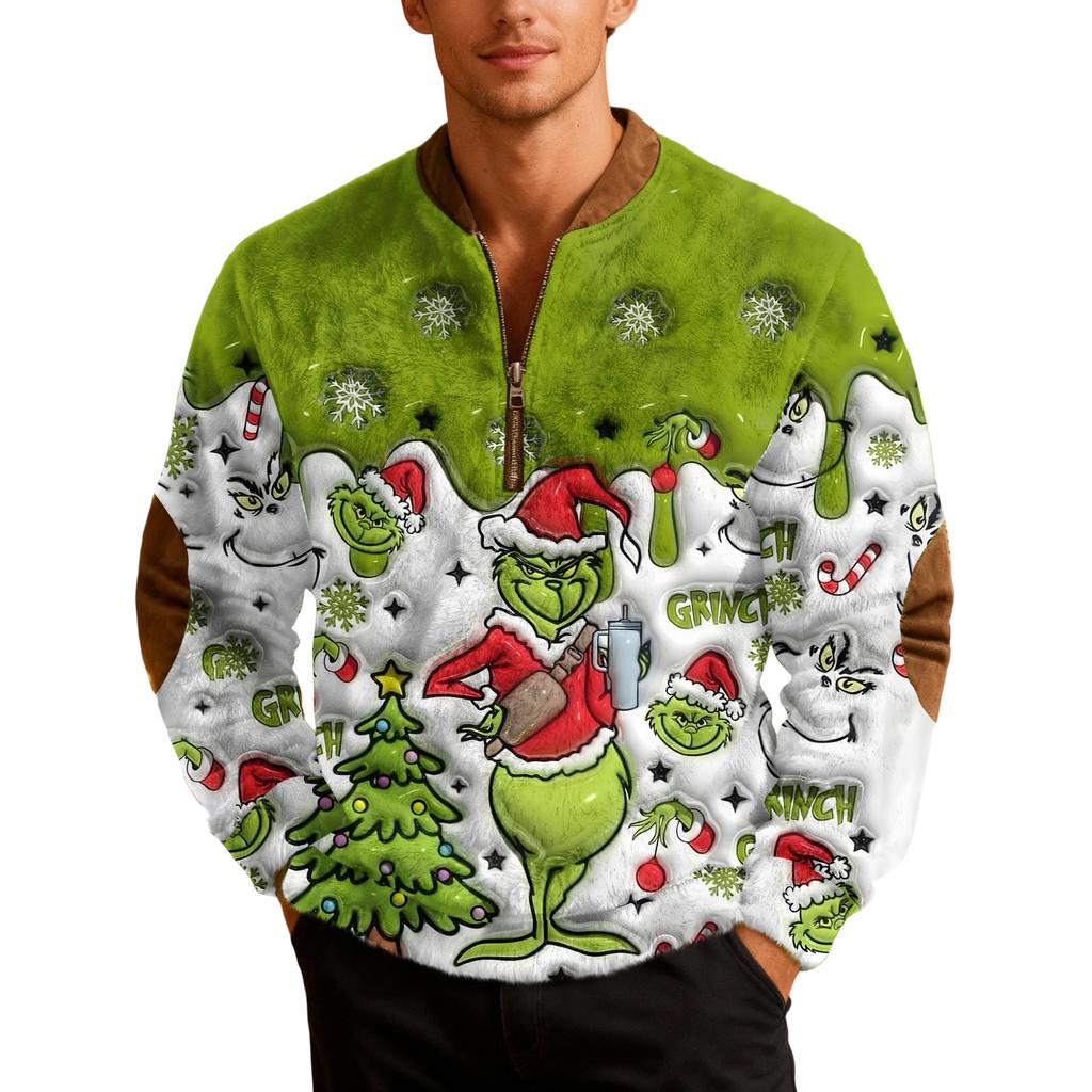 Мужские рождественские толстовки на молнии, рождественские пуловеры с воротником-стойкой