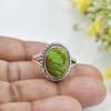 Green Copper Turquoise Oval Gemstone Ring, Handmade Designer Jewelry, Statement Ring, Sterling Silver, 925 Stamp, Bohemian Ring