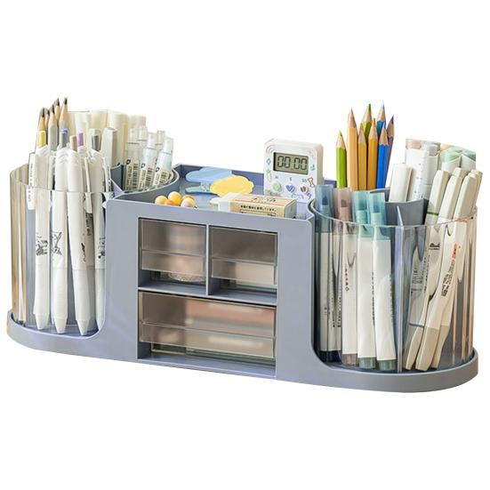 Держатель для ручек с выдвижным ящиком, органайзер для стола, прозрачный вращающийся дизайн, большая емкость, держатель для карандашей, ручка, ящик для хранения