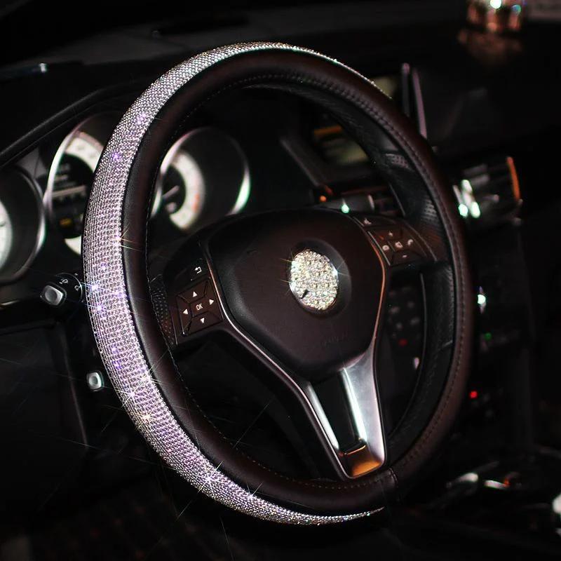 Fashion Shiny Rhinestone Diamond Car Steering Wheel Covers Lady Four Seasons Universal Cute Anti-sli Car Accessories Interior