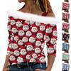 Women's Casual Christmas Printed Long Sleeve Plush Strapless Pullover Top