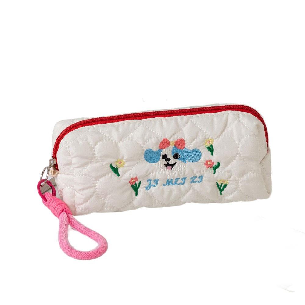 Large Capacity Pencil Pouch Embroidered Dog Student Stationery Bag Puppy Cosmetic Bag Student