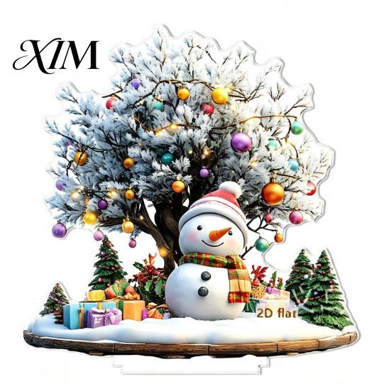 Christmas Tree Hanging Ornaments Village Houses Table Decoration, Snow Scene Patterns 2D Acrylic Festive Window Decorations Ornament, Decorative
