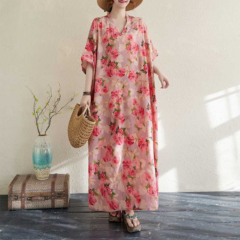 Летнее цветное дорожное платье с V-образным вырезом в стиле ретро, длинная юбка, хлопок-лен