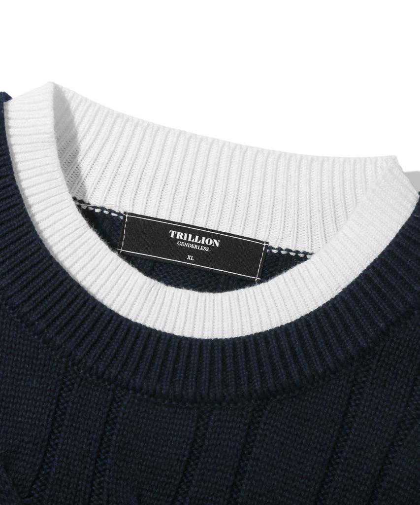 TRILLION Layered Cable Knit_Navy