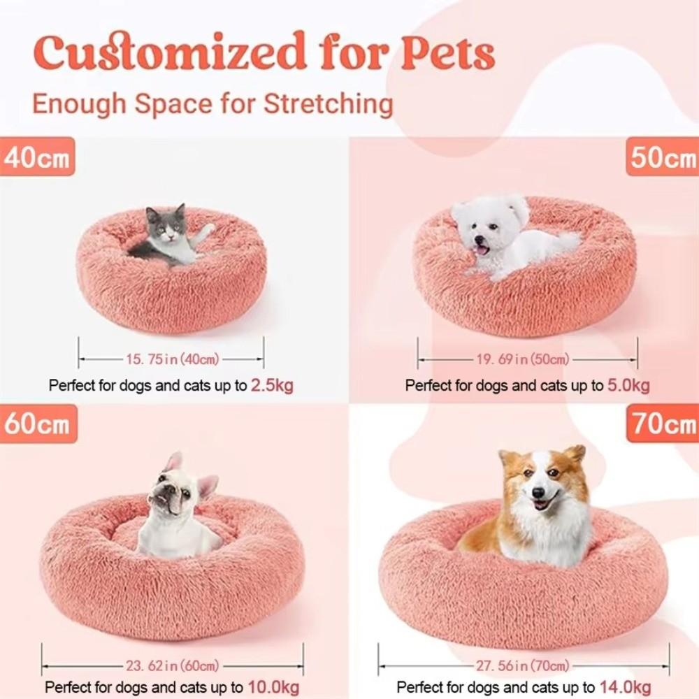 New Soft Pet Cat Bed Pad Warm Donut Round Dog Calm Bed Faux Fur Comfortable Sleeping Bed for Small Dog and Cat