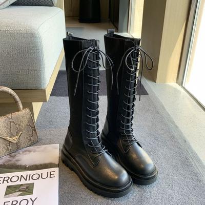 Модные женские сапоги, обувь для женщин, черные, длинные, на шнуровке, зимние, до колена, обувь с высоким голенищем, эластичные, со шнурками, стильная, рекламная работа