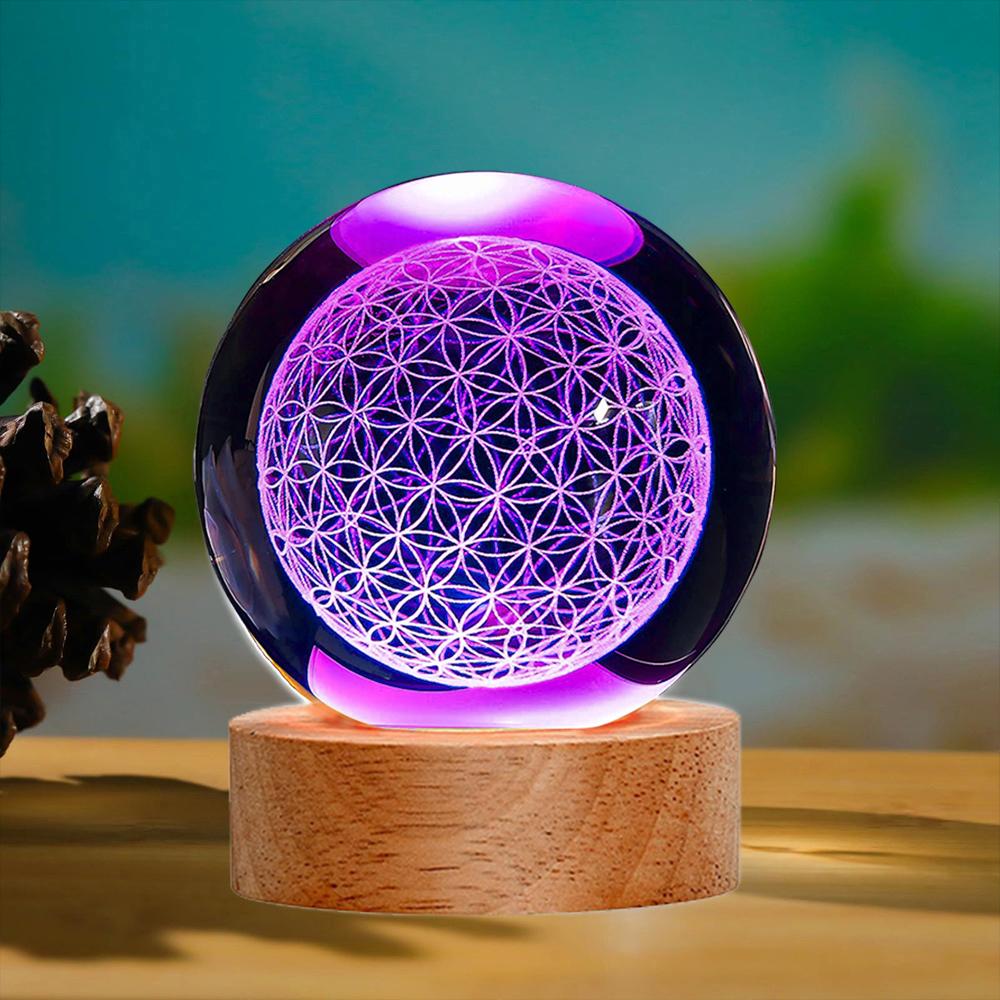 1 шт. 3D лазерная гравировка Цветок Жизни Хрустальный Шар RGB 16 Цветов Ночная Подсветка Чакра Исцеление Сетка Цветочный Шар Духовный Подарок