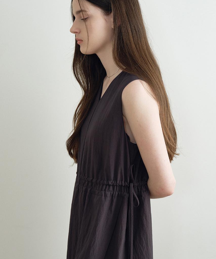 Make A Toast Drawstring V-Neck Dress Dark Gray Mbfsop002Dg