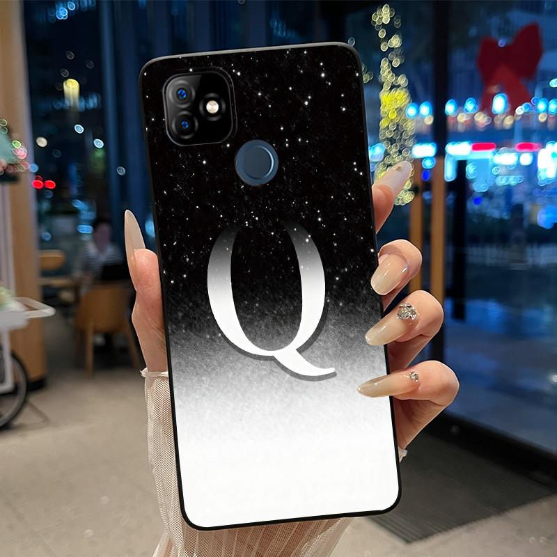 Phone Case For Itel P36 Play/Vision 1 Couple Soft Silicone Anti-scratch Black Shell Elegant Simple Letter Flower Pattern Casing