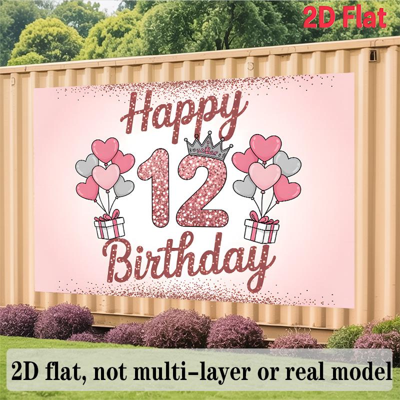 12th Birthday Banner, Glitter Number Backdrop Wall Decor for Party