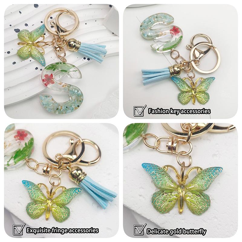 AZ Dreamy Sequin Letters Брелок для женщин Подвеска-бабочка с кисточками Инициал Брелок для кошелька Подвеска для сумок Амулеты Автомобильный брелок